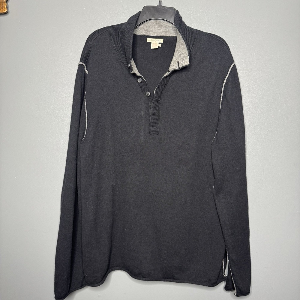 Carbon 2 Cobalt Sweater Men XL Black Button Henley Pullover Cashmere Blend‎